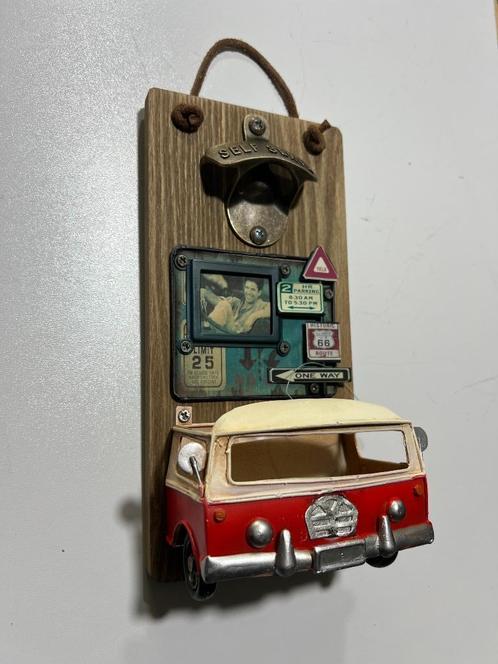 Wandbord Fles opener Retro Bus rood met opvang bakje t1 look, Huis en Inrichting, Woonaccessoires | Wanddecoraties, Nieuw, Verzenden