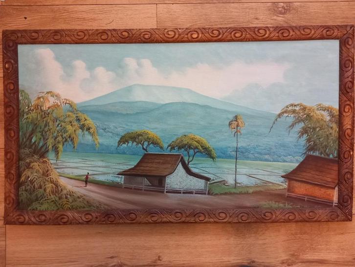 Schilderij rijstvelden – Indonesië/Bali, Antiek en Kunst, Kunst | Schilderijen | Klassiek, Ophalen of Verzenden