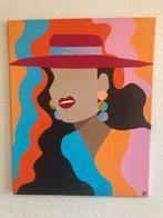 Vrouw met Hoed - Handgeschilderd, Antiek en Kunst, Ophalen of Verzenden