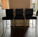 Bert Plantagie barkrukken 3x, zwart leder., Ophalen, Met voetsteun, Zo goed als nieuw, 90 cm of meer