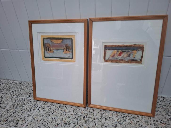 Twee leuke afbeeldingen met hier en daar bladgoud., Huis en Inrichting, Woonaccessoires | Lijsten, Zo goed als nieuw, Minder dan 50 cm