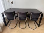 Eettafel houtlook met rvs poten, Huis en Inrichting, Tafels | Eettafels, Ophalen, 50 tot 100 cm, Zo goed als nieuw, Vijf personen of meer