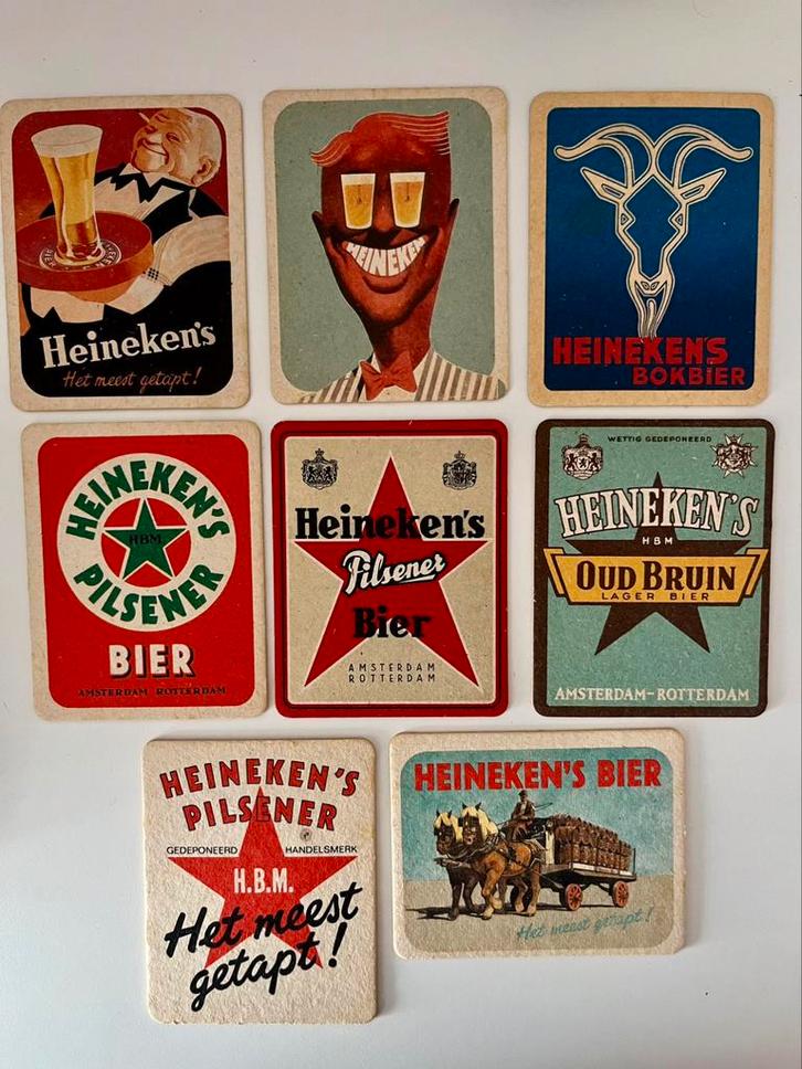 Heineken bierviltjes 8 in blikje, 8 los, 2 van blik met kurk, Verzamelen, Biermerken, Zo goed als nieuw, Viltje(s), Heineken, Ophalen of Verzenden