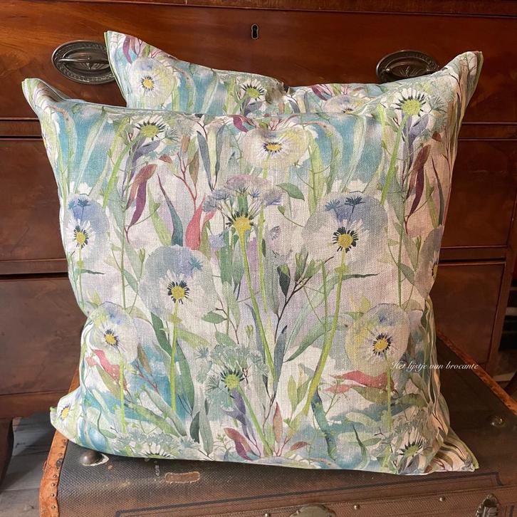 Engelse SET linnen kussens Hedge flowers, Huis en Inrichting, Woonaccessoires | Kussens, Nieuw, Overige kleuren, Vierkant, Ophalen of Verzenden