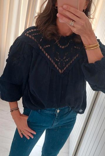 Ibana blauwe blouse broderie katoen S beschikbaar voor biedingen