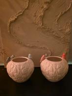 Crèmekleurige vazen met vogeltjes - Set van 2, Huis en Inrichting, Woonaccessoires | Vazen, Gebruikt, Wit, Aardewerk of Porselein