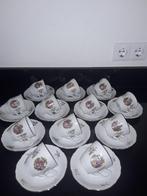 12 Oude barok kop en schotels met limogeprent, Antiek en Kunst, Antiek | Servies los, Verzenden