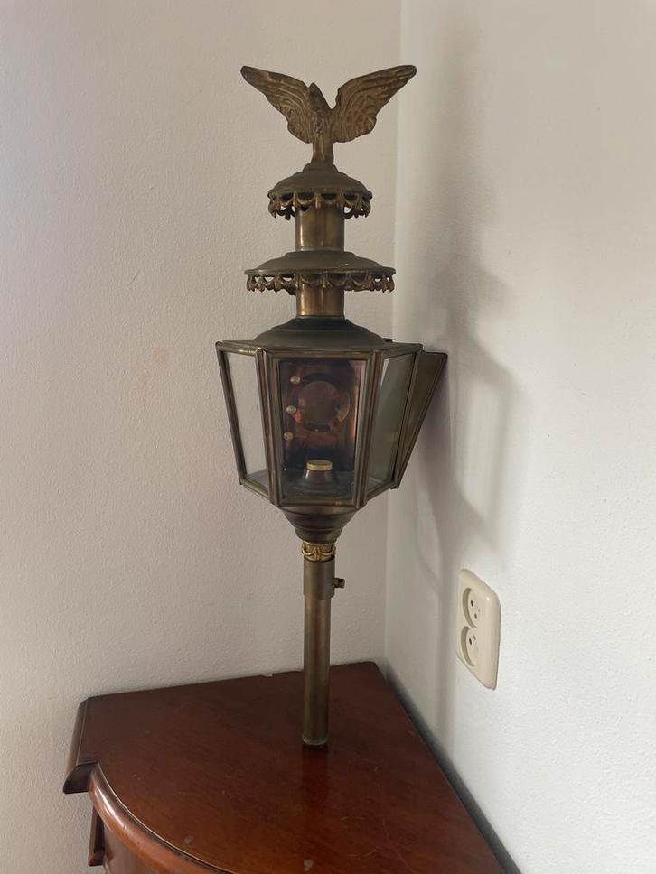 Antieke Messing Buitenlamp met Adelaar, Antiek en Kunst, Antiek | Lampen, Ophalen of Verzenden
