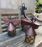 Brutalist rustieke hanglamp van hout, koper, staal en glas, Huis en Inrichting, Lampen | Hanglampen, Ophalen, Hout, 50 tot 75 cm