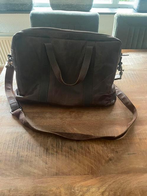Leren donkerbruine (laptop) tas Manfield, Sieraden, Tassen en Uiterlijk, Tassen | Damestassen, Zo goed als nieuw, Overige typen