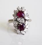 22 krt witgouden ring met diamant en robijn, Ophalen of Verzenden, Goud, Ring, Met edelsteen