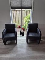 2 Zwarte PU Lederen Fauteuils op Wieltjes, Huis en Inrichting, Fauteuils, Ophalen, Kunststof, Gebruikt, Minder dan 75 cm