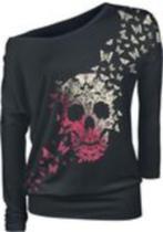 Off shoulder shirt met skull en vlinders maat L *gloednieuw*, Kleding | Dames, Tops, Nieuw, Maat 42/44 (L), Ophalen of Verzenden