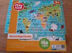 Play active puzzel 104 stukjes wereldkaart, Ophalen, Minder dan 500 stukjes, Zo goed als nieuw, Legpuzzel