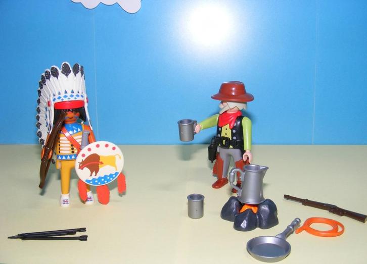 Playmobil native opperhoofd en cowboy, Kinderen en Baby's, Speelgoed | Playmobil, Zo goed als nieuw, Complete set, Ophalen of Verzenden