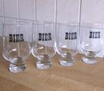 Vintage bierglazen bier glazen seventies retro tekst 4x, Huis en Inrichting, Keuken | Servies, Glas of Glazen, Ophalen of Verzenden