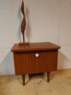 Vintage teak fineer nachtkastje kastje, Ophalen, Gebruikt, Hout