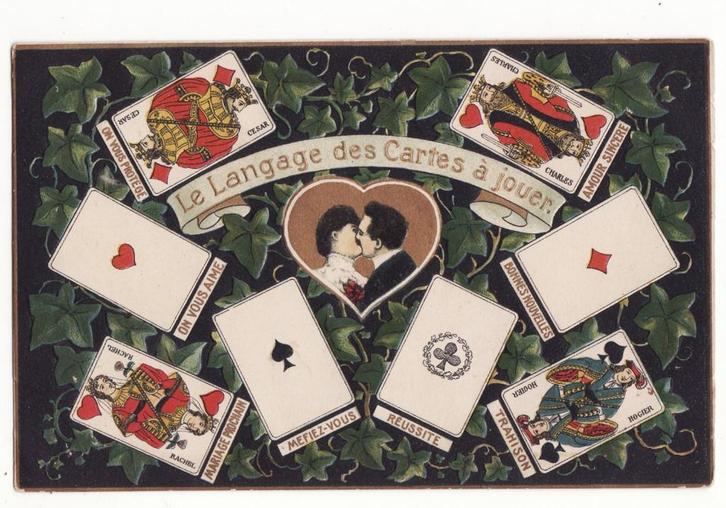 Reliëfkaart speelkaarten le language des Cartes à jouer, Verzamelen, Ansichtkaarten | Themakaarten, Ongelopen, 1920 tot 1940, Overige thema's
