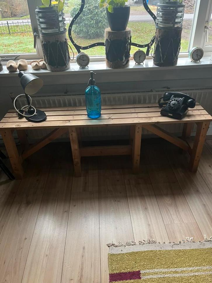 Stoere bankjes, Huis en Inrichting, Banken | Bankstellen, Zo goed als nieuw, Minder dan 150 cm, Minder dan 75 cm, Hout, Ophalen