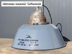 Oude blauw grijze stoere emaille hanglamp - lamp D36 H25, Antiek en Kunst, Antiek | Lampen, Ophalen of Verzenden
