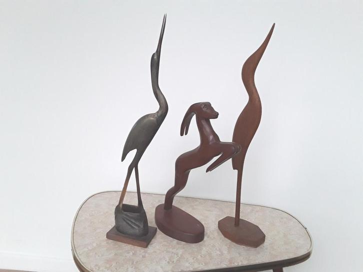 Vintage houten en hoorn kraanvogels en houten antilope p.s., Huis en Inrichting, Woonaccessoires | Overige, Gebruikt, Ophalen of Verzenden