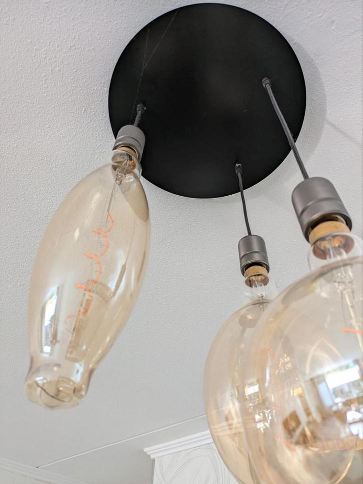 Retro Hanglamp met Filament Lampen, Huis en Inrichting, Lampen | Hanglampen, Zo goed als nieuw, Minder dan 50 cm, Glas, Metaal