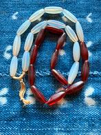 Czech Bohemian glass Antieke Kralenketting Rood/Wit, Ophalen of Verzenden, Dames