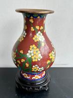 Chinees cloisonne vaas met onderzetter 21.5 cm, Ophalen of Verzenden