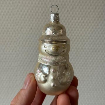 Zilveren Glazen Vintage Kerstbal Sneeuwpop, Kerstdecoratie beschikbaar voor biedingen
