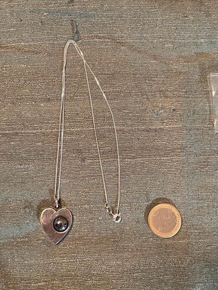 Zilveren hart met ketting, Sieraden, Tassen en Uiterlijk, Kettingen, Zo goed als nieuw, Zilver, Verzenden
