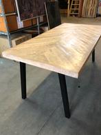 Mango houten eettafel visgraat met stalen poten, Ophalen, Nieuw, 50 tot 100 cm, Vijf personen of meer