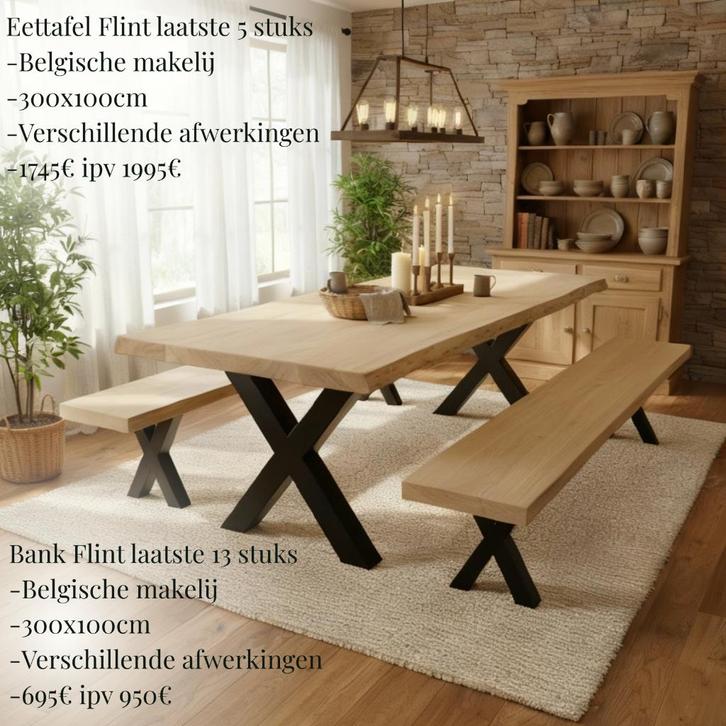 Massieve boomstamtafel 300cm + banken, Huis en Inrichting, Tafels | Eettafels, Nieuw, 100 tot 150 cm, 200 cm of meer, Rechthoekig