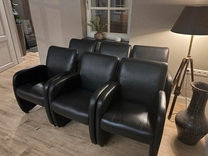 6 Gratis Eetstoelen, Huis en Inrichting, Stoelen, Gebruikt, Leer, Ophalen