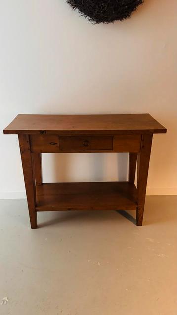 Stoere Massief Houten Sidetable met Lade & Plank beschikbaar voor biedingen