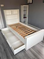 Woood Max Bed - Wit Houten Bed, Ophalen, 85 tot 100 cm, Zo goed als nieuw, Lattenbodem