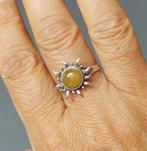 925 zilveren ring Zon met natuurlijke Barnsteen(Amber), 18 tot 19, O.T., Geel, Nieuw
