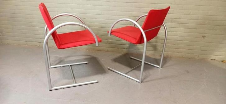 2 Vintage Cirkel Eetkamerstoelen, Metaform, Postmodern, Huis en Inrichting, Stoelen, Gebruikt, Twee, Metaal, Stof, Ophalen