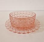 vintage glazen schaal en potje roze  persglas, Ophalen of Verzenden