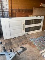 Hardhouten buiten deur met glas in lood, Doe-het-zelf en Verbouw, Ophalen, Gebruikt, 80 tot 100 cm, 200 tot 215 cm
