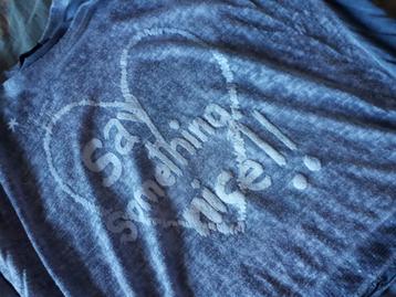 Blauwe tuniek "say something nice", ¾ mouw, maat 50/52. beschikbaar voor biedingen
