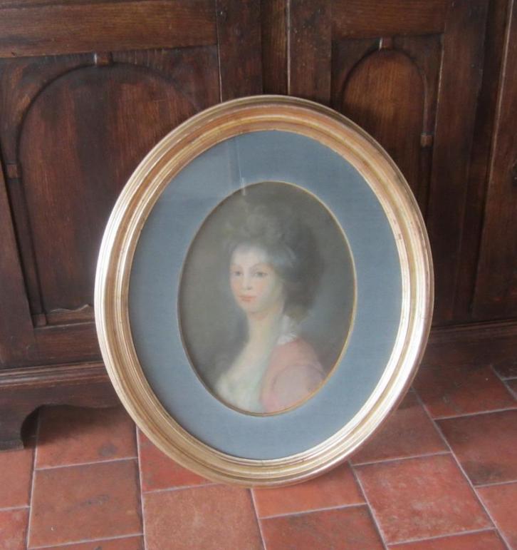 Mooie antieke pastel in bladgouden lijst, ca 1900, Antiek en Kunst, Kunst | Schilderijen | Klassiek, Ophalen