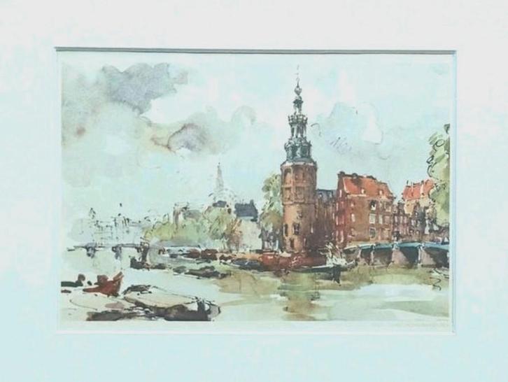 Jan Korthals... Oude Schans/ Montelsbaantoren.. Amsterdam..., Antiek en Kunst, Kunst | Tekeningen en Foto's, Ophalen of Verzenden