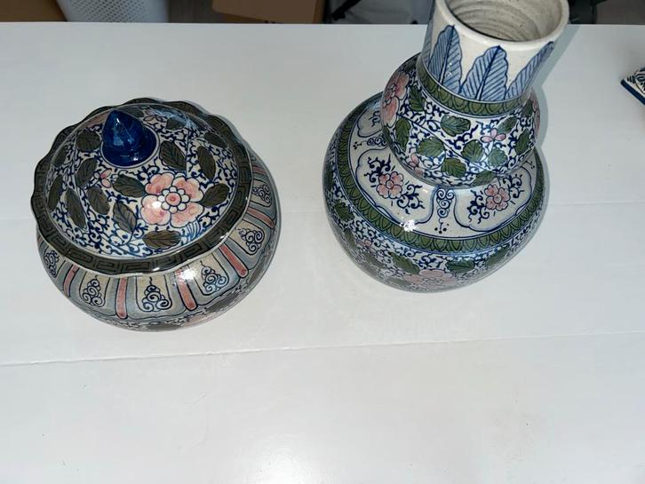 Vintage Aardewerk Vaas & Pot met Deksel, Huis en Inrichting, Woonaccessoires | Vazen, Zo goed als nieuw, Overige kleuren, Minder dan 50 cm