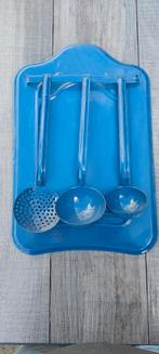 Vintage Blauw Emaille Lepelrek met Lepels, Antiek en Kunst, Antiek | Emaille, Ophalen of Verzenden