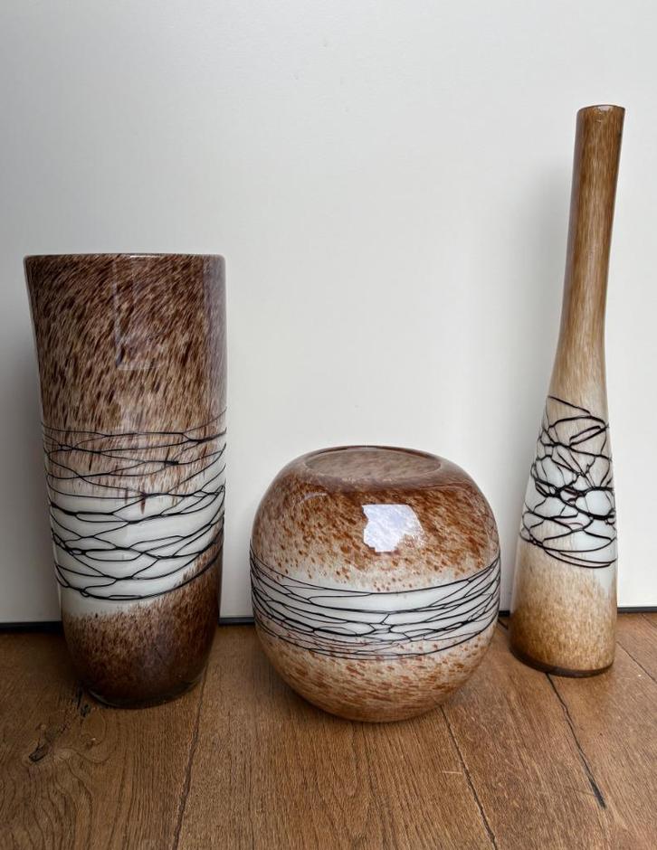 Set van 3 glazen vazen, siervazen, glaskunst, vintage, Huis en Inrichting, Woonaccessoires | Vazen, Zo goed als nieuw, Overige kleuren