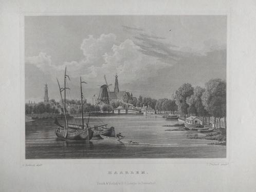 21 / Haarlem van Noorder Sparen gezien Gravure uit 1858, Antiek en Kunst, Kunst | Etsen en Gravures, Ophalen of Verzenden