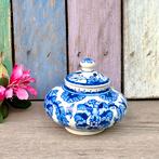 Blauw wit dekselpotje handgemaakt potje Turkije, Ophalen of Verzenden