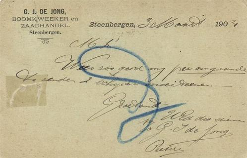 G.J. de Jong, Steenbergen - 03.1904 - briefkaart - 1904 gesc, Postzegels en Munten, Brieven en Enveloppen | Nederland, Briefkaart