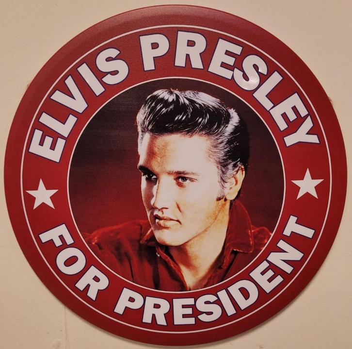 Elvis Presley President rond reclamebord van metaal wandbord, Verzamelen, Muziek, Artiesten en Beroemdheden, Nieuw, Foto of Kaart