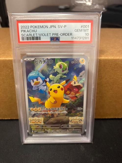 Pikachu #001 SV Pre-order PROMO PSA 10, Hobby en Vrije tijd, Verzamelkaartspellen | Pokémon, Zo goed als nieuw, Losse kaart, Ophalen of Verzenden